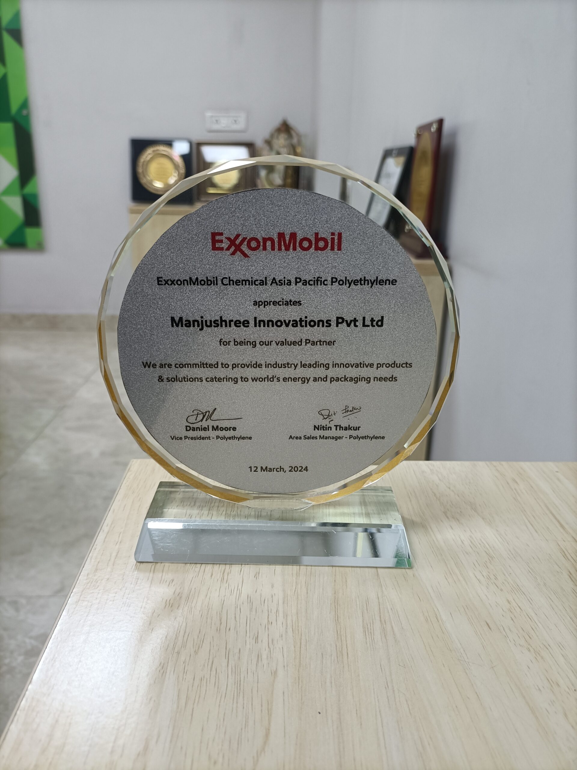 Certificate of Appreciation for Valued Partner by ExonMobil