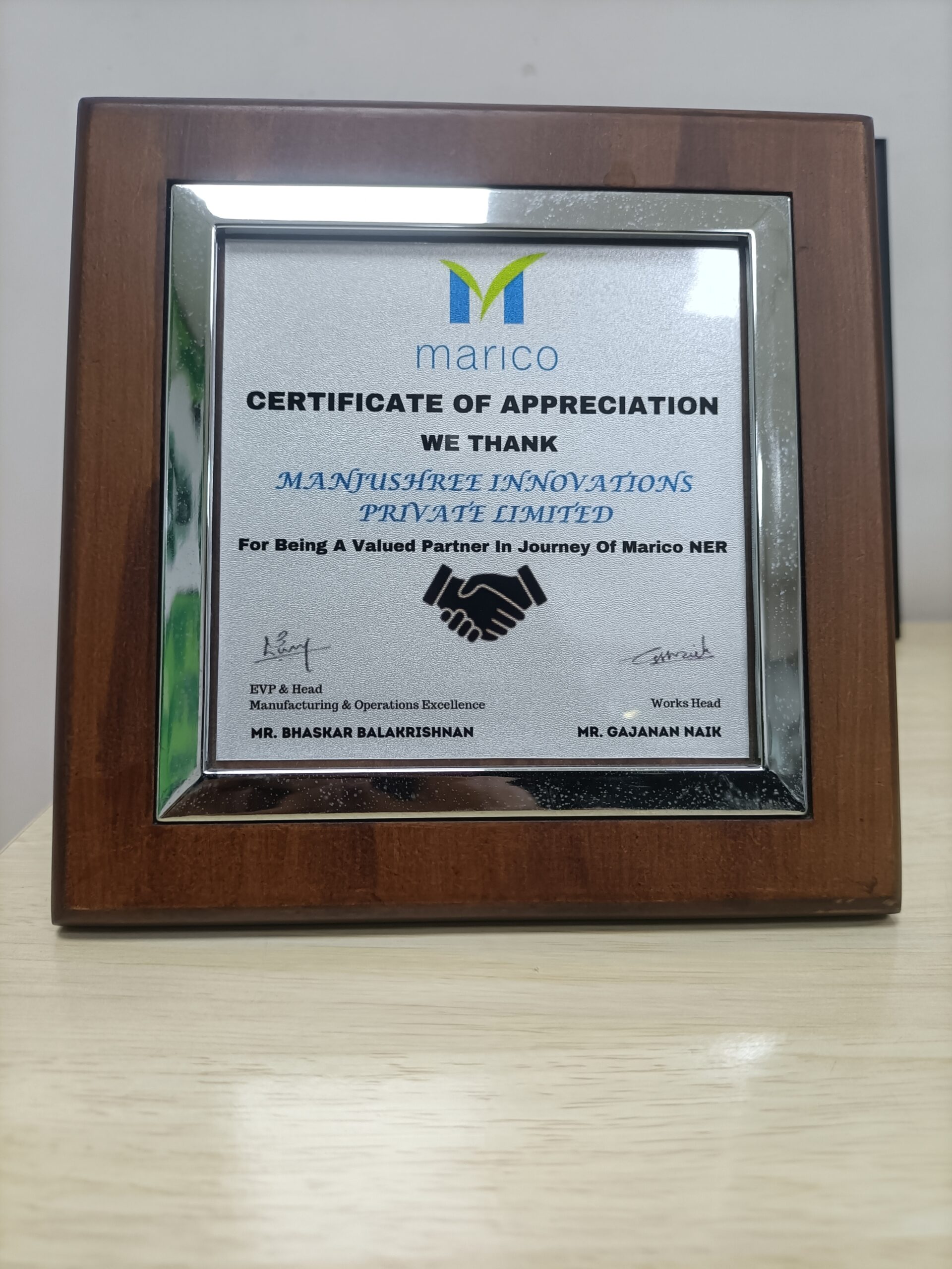 Certificate of Appreciation for Valued Partner